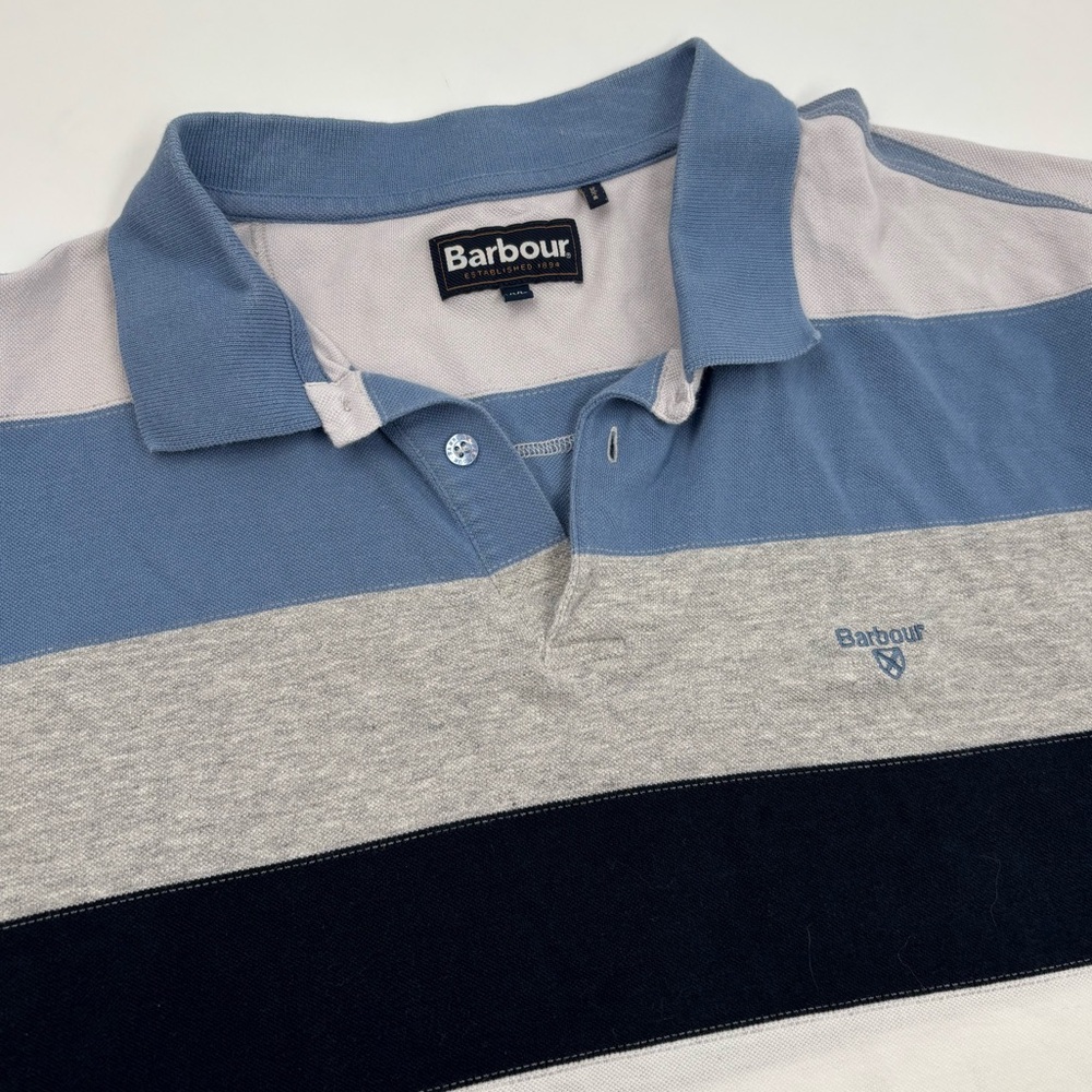 Barbour Men's XXL Blue Striped Cotton‎ Short Sleeve Polo